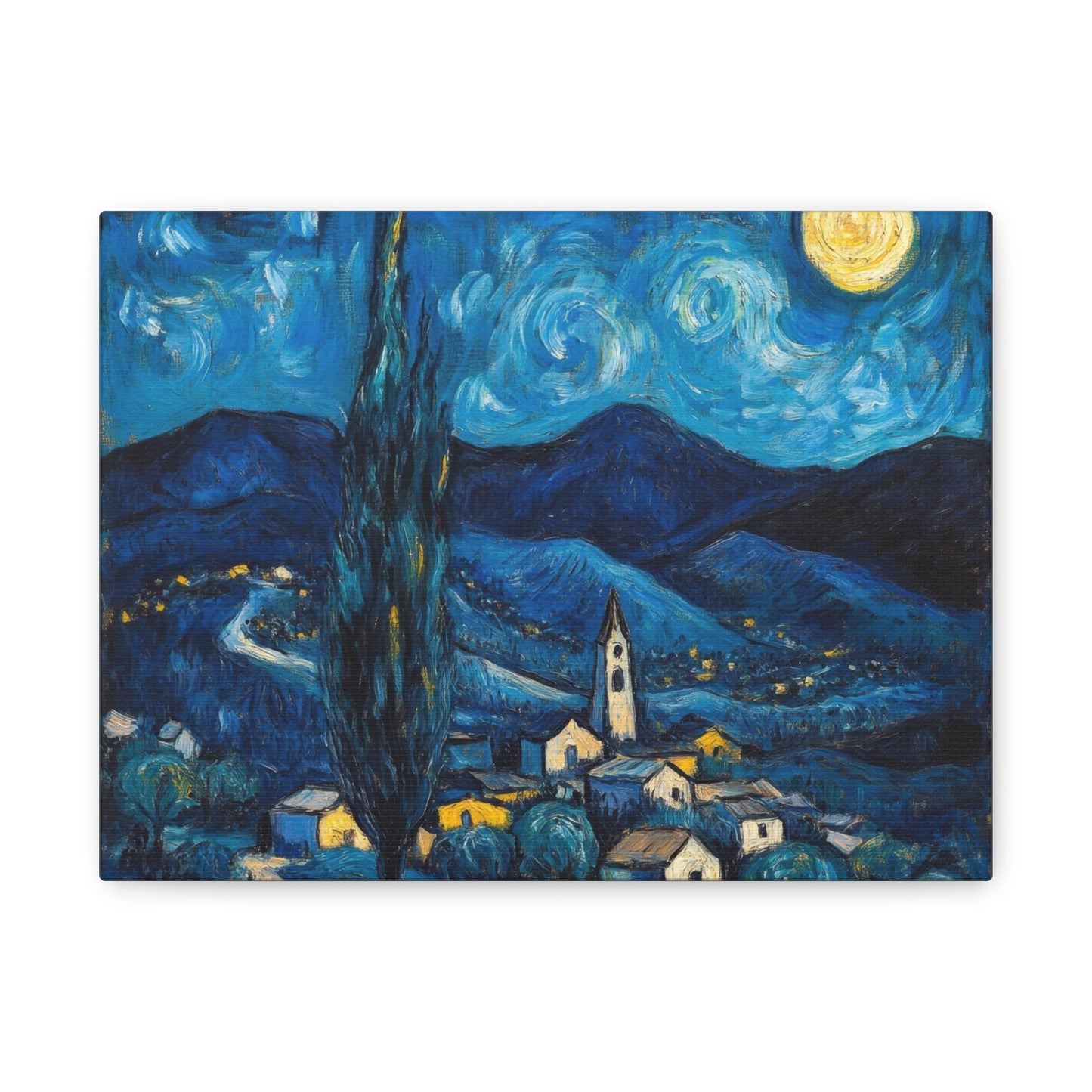 Moonlight on the Village - Landscape Wall Art - Aestheticanvas