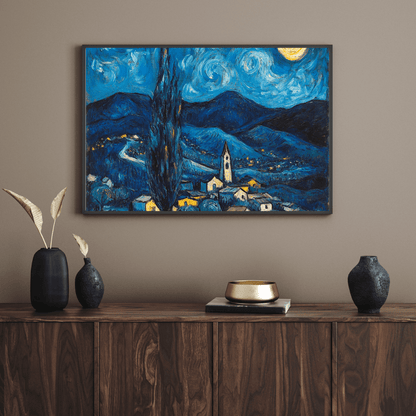 Moonlight on the Village - Landscape Wall Art - Aestheticanvas