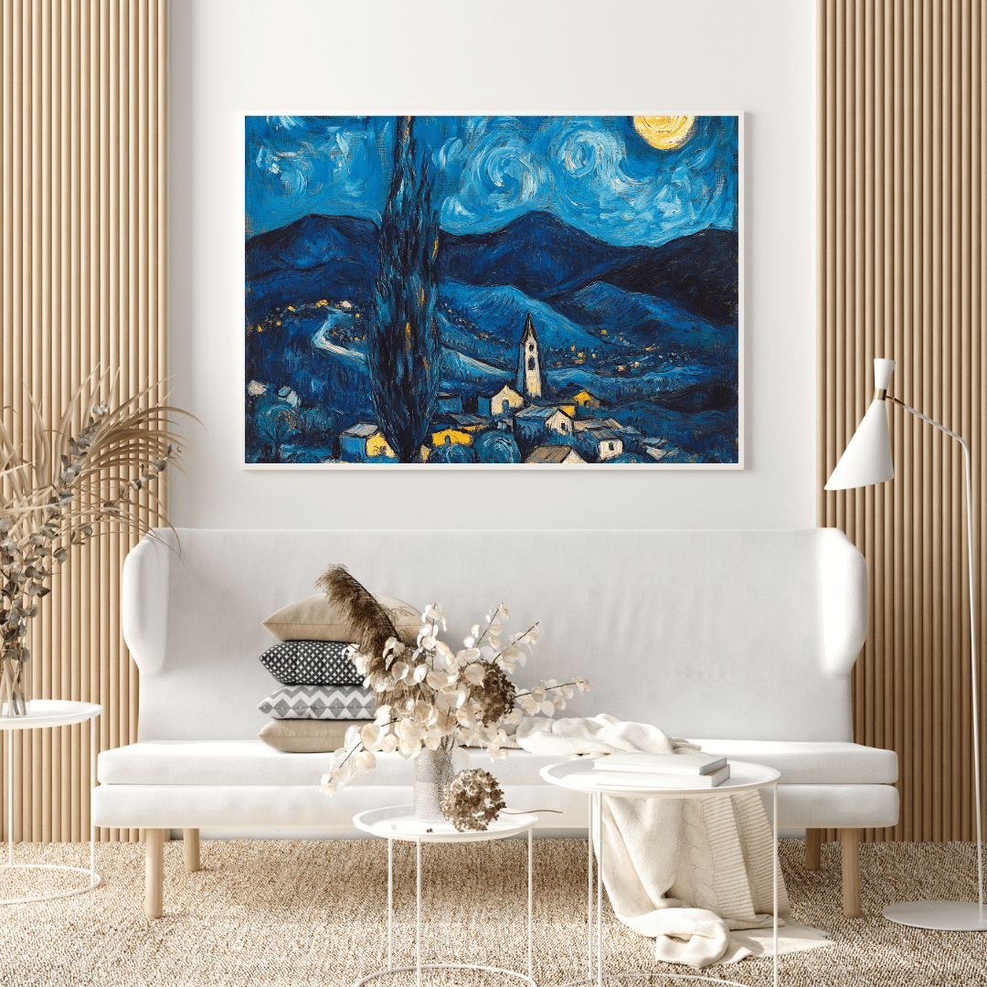 Moonlight on the Village - Landscape Wall Art - Aestheticanvas