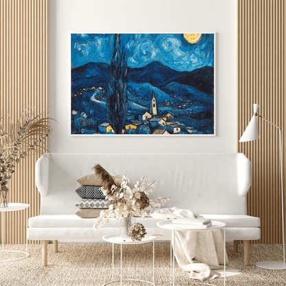 Moonlight on the Village - Landscape Wall Art - Aestheticanvas