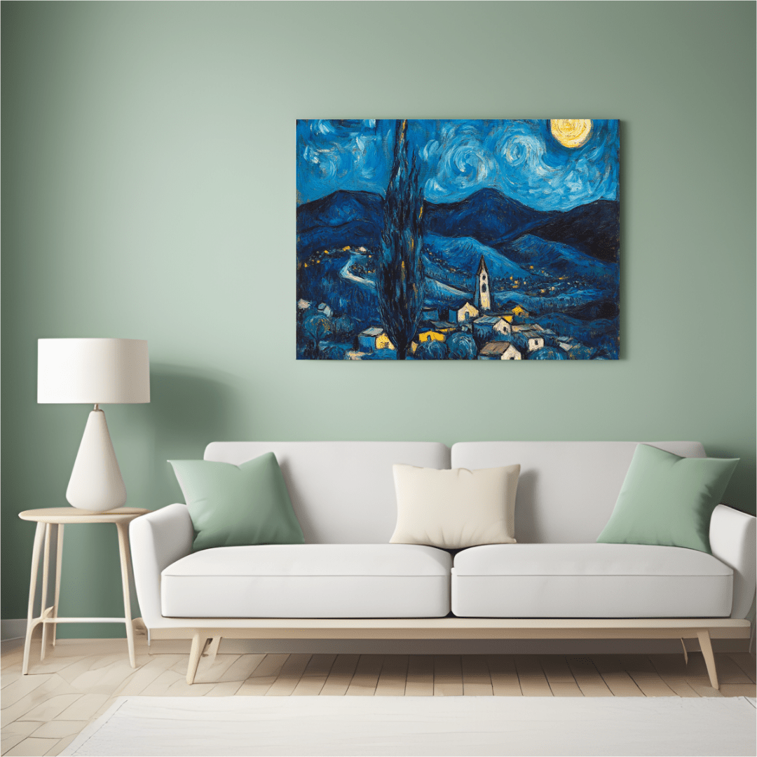 Moonlight on the Village - Landscape Wall Art - Aestheticanvas