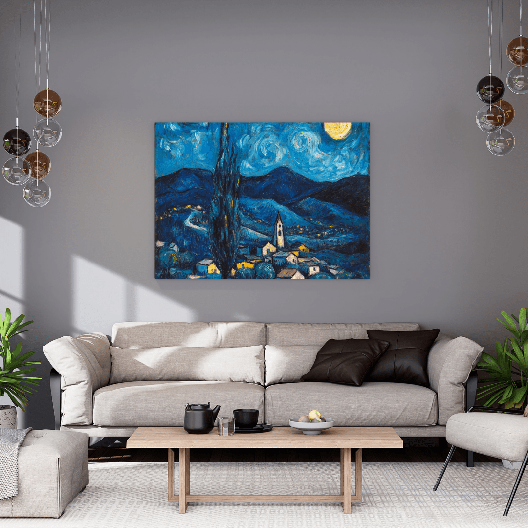 Moonlight on the Village - Landscape Wall Art - Aestheticanvas