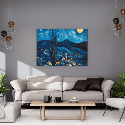 Moonlight on the Village - Landscape Wall Art - Aestheticanvas