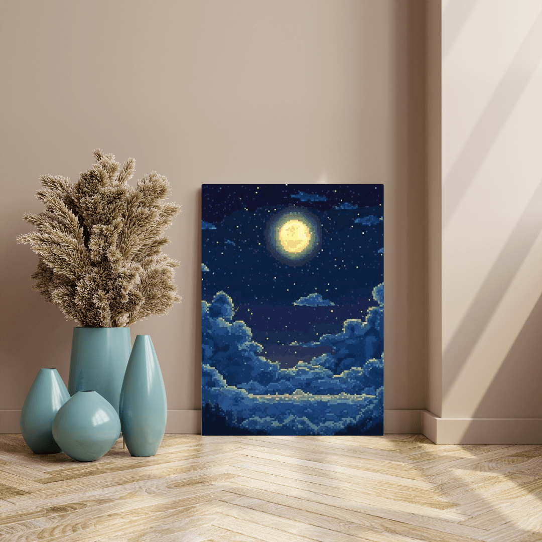 Moonlit Night Sky - Pixel Art Wall Art - Aestheticanvas