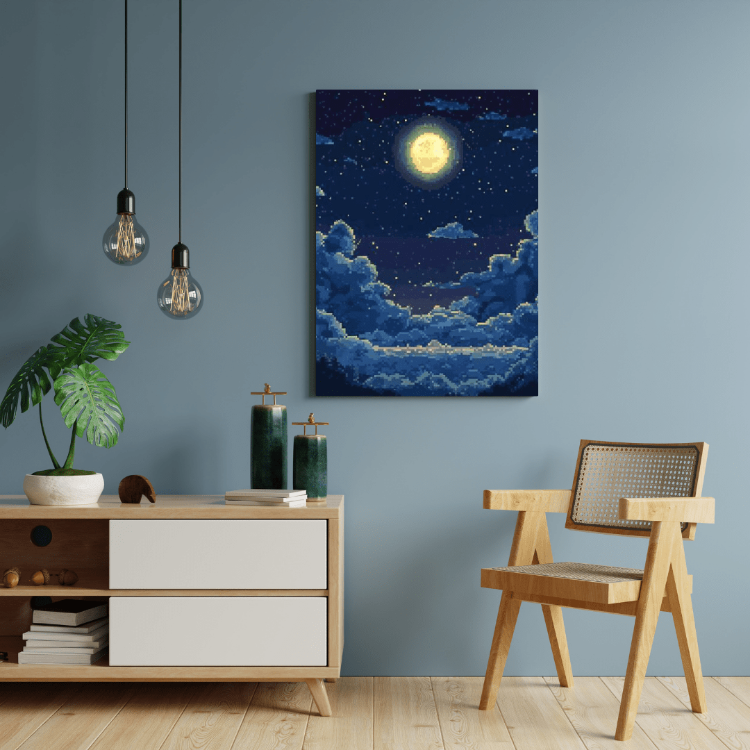 Moonlit Night Sky - Pixel Art Wall Art - Aestheticanvas