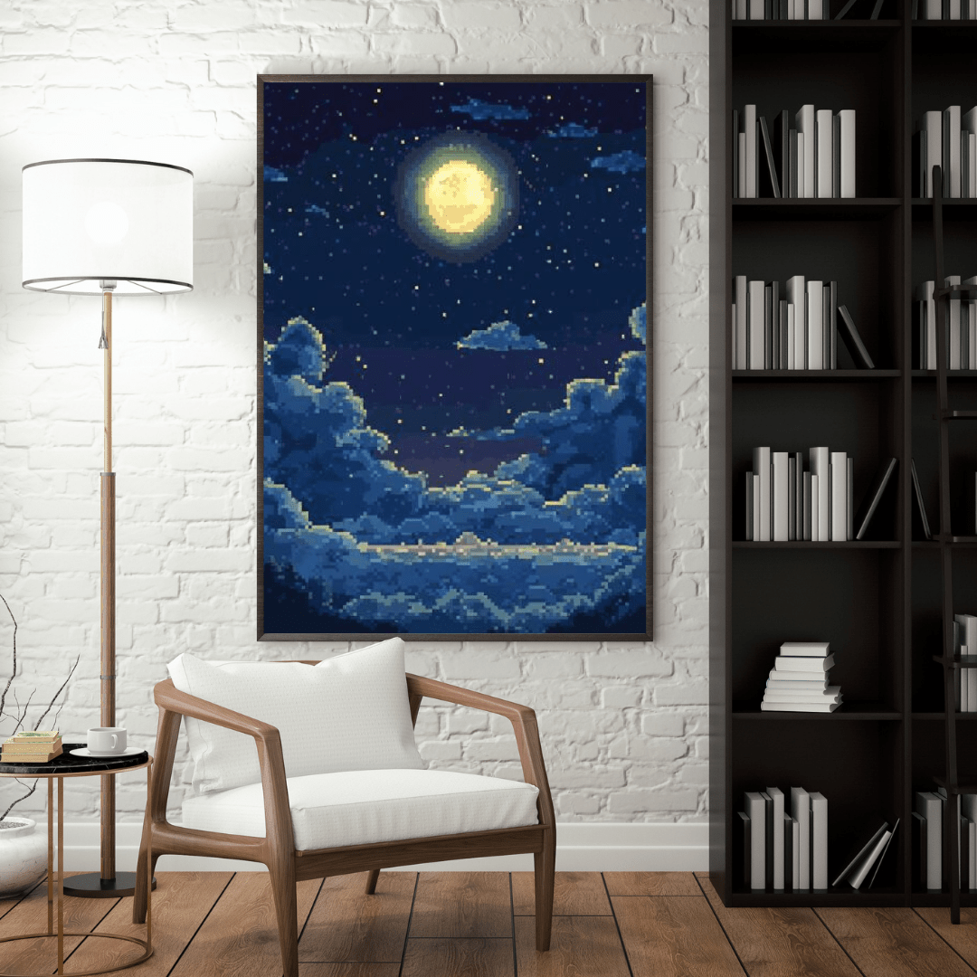 Moonlit Night Sky - Pixel Art Wall Art - Aestheticanvas