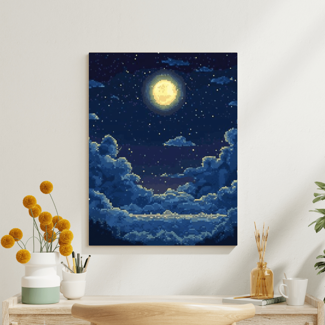 Moonlit Night Sky - Pixel Art Wall Art - Aestheticanvas