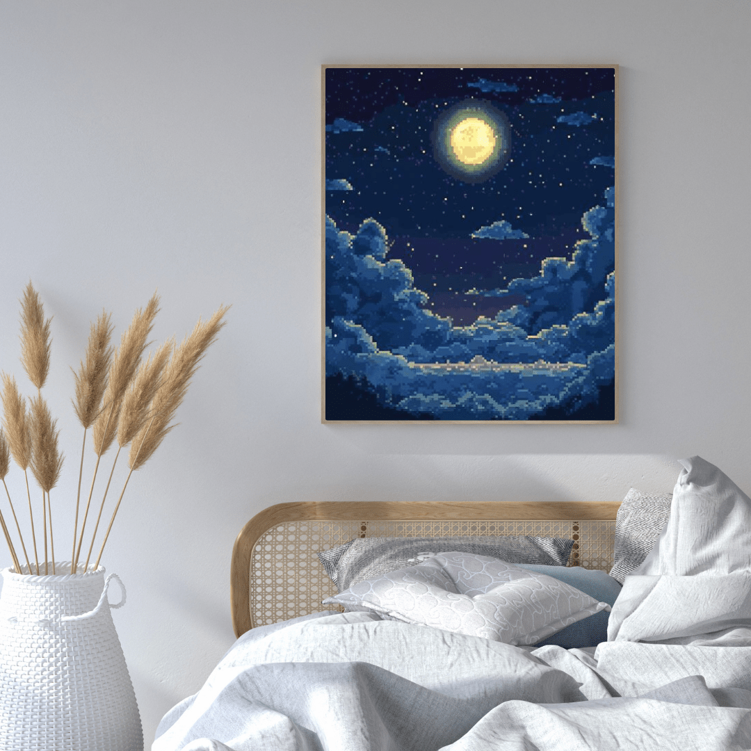 Moonlit Night Sky - Pixel Art Wall Art - Aestheticanvas