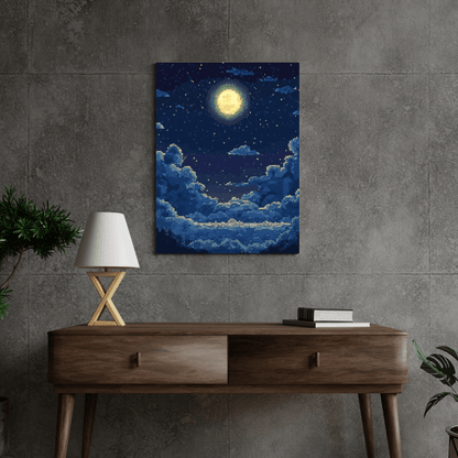 Moonlit Night Sky - Pixel Art Wall Art - Aestheticanvas