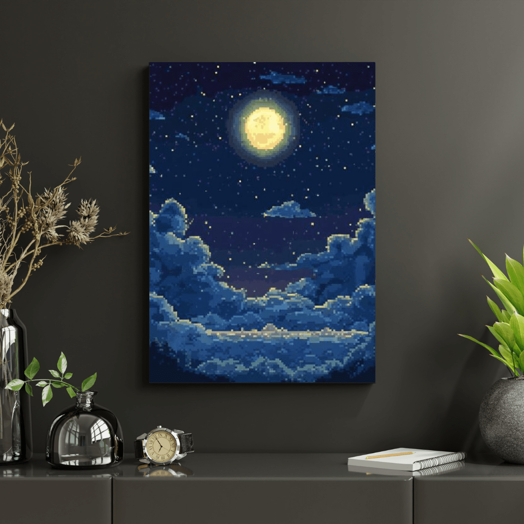 Moonlit Night Sky - Pixel Art Wall Art - Aestheticanvas