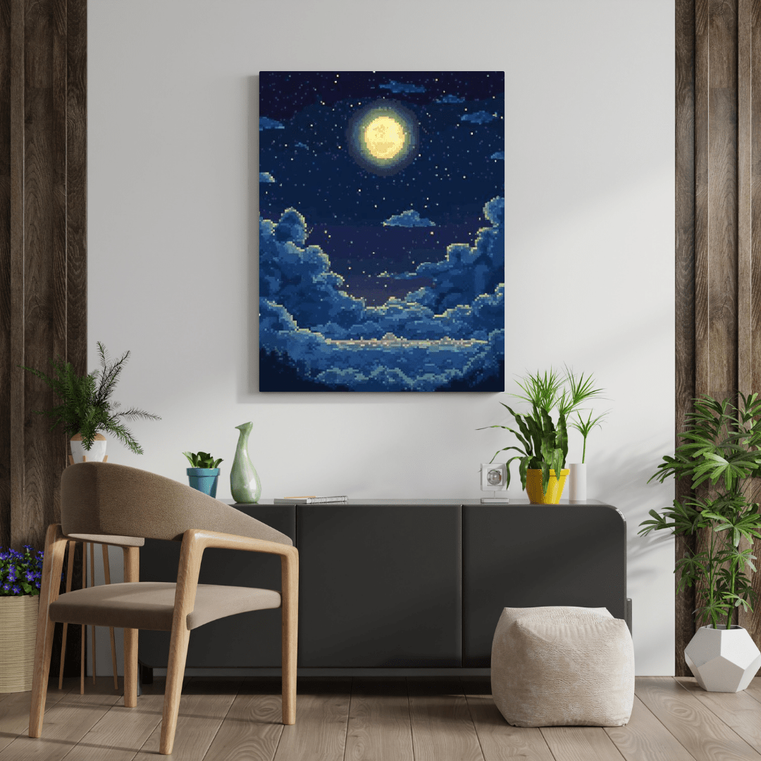 Moonlit Night Sky - Pixel Art Wall Art - Aestheticanvas