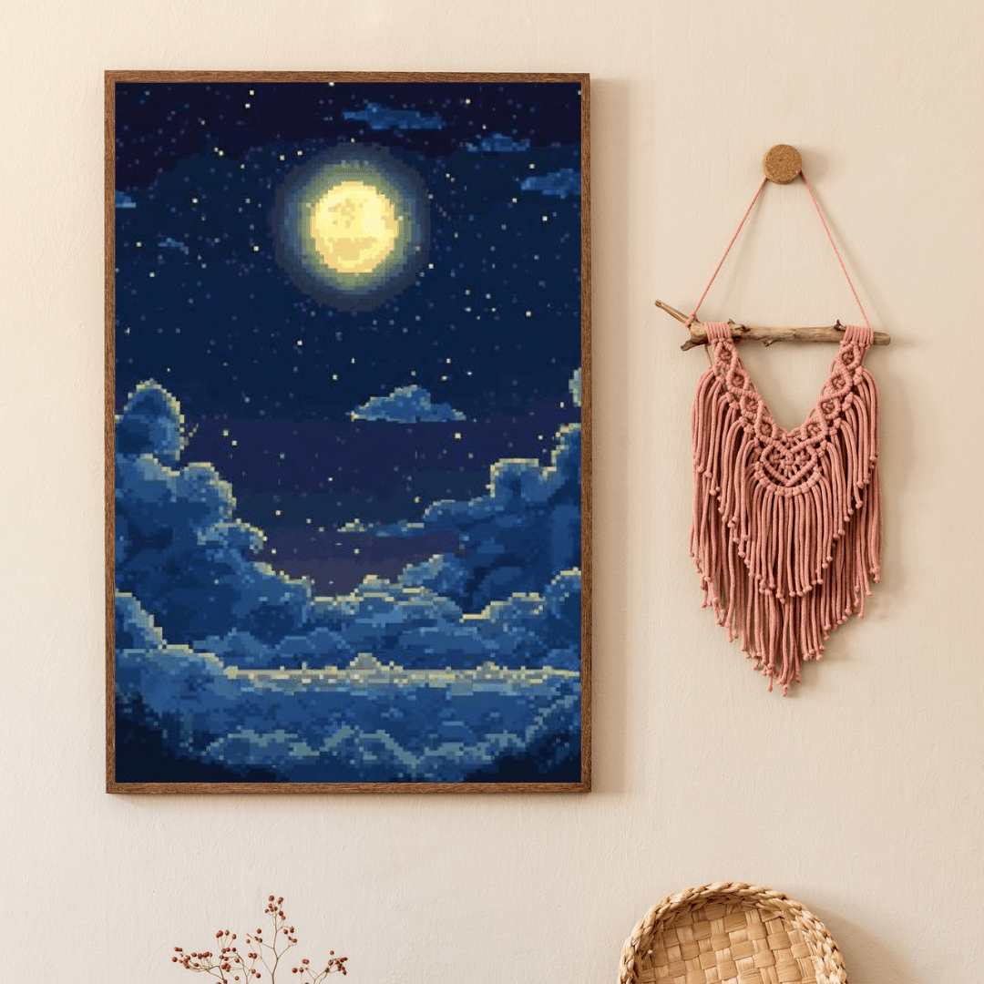 Moonlit Night Sky - Pixel Art Wall Art - Aestheticanvas