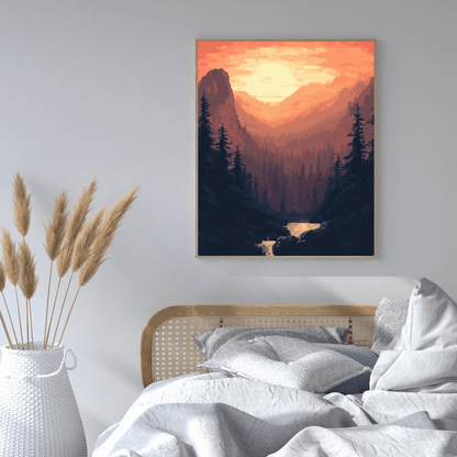 Mountain Sunrise - Pixel Art Wall Art - Aestheticanvas