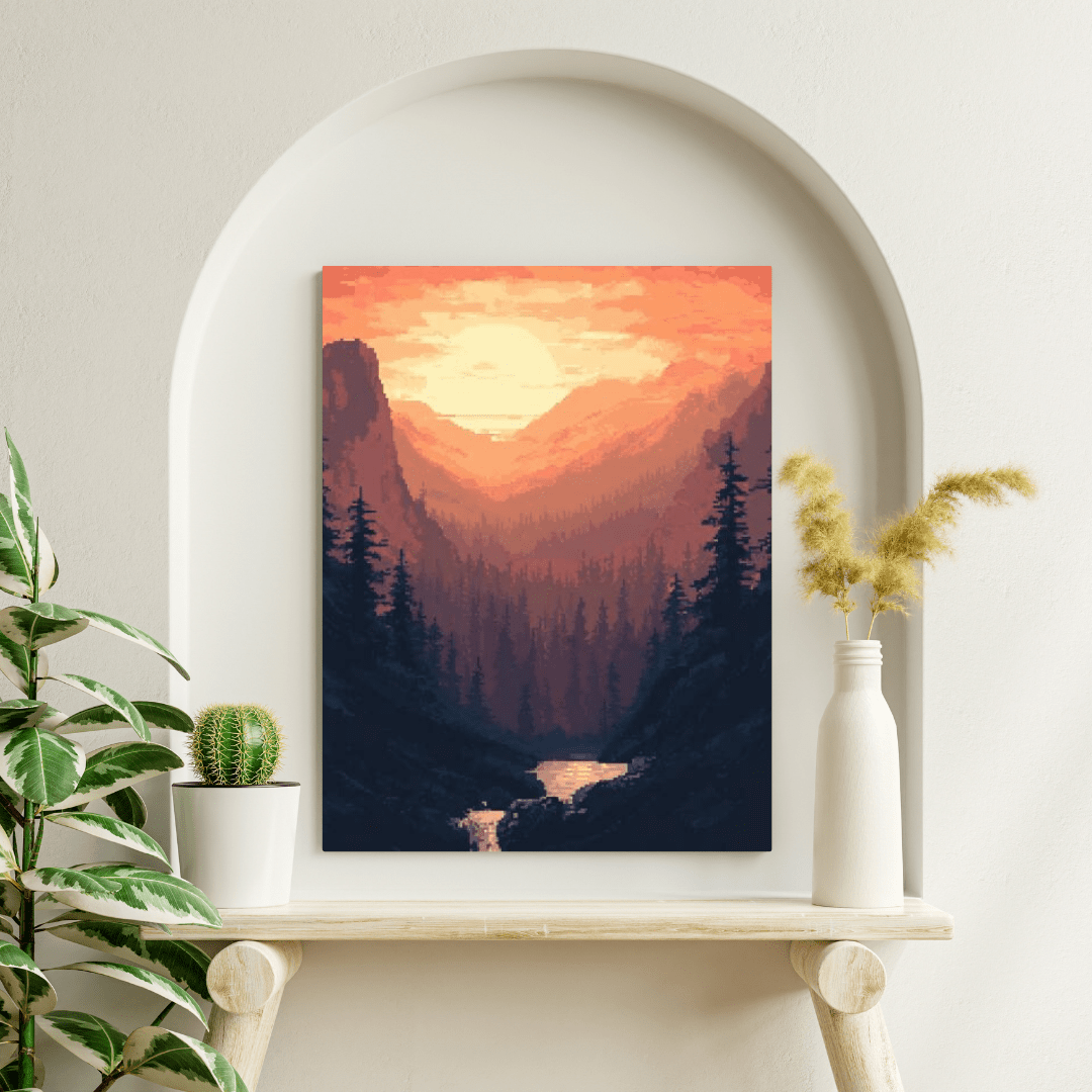 Mountain Sunrise - Pixel Art Wall Art - Aestheticanvas