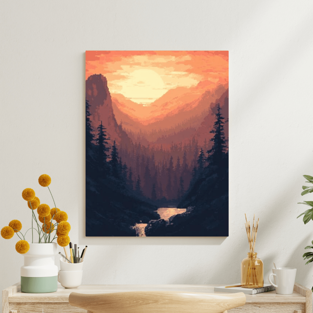 Mountain Sunrise - Pixel Art Wall Art - Aestheticanvas