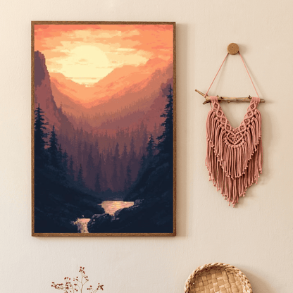 Mountain Sunrise - Pixel Art Wall Art - Aestheticanvas