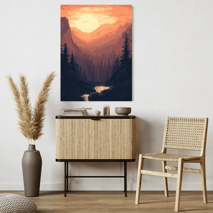 Mountain Sunrise - Pixel Art Wall Art - Aestheticanvas