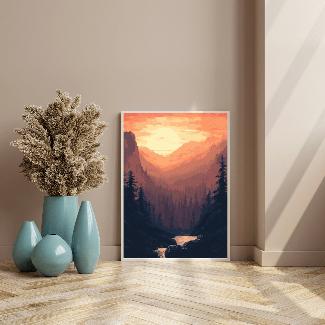 Mountain Sunrise - Pixel Art Wall Art - Aestheticanvas