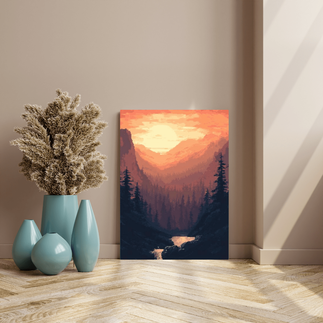 Mountain Sunrise - Pixel Art Wall Art - Aestheticanvas