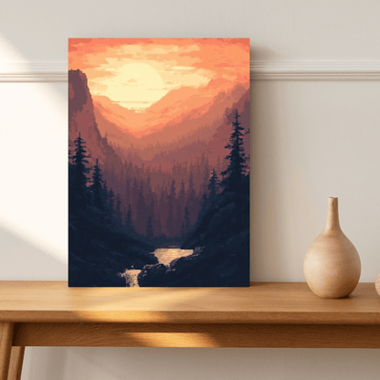 Mountain Sunrise - Pixel Art Wall Art - Aestheticanvas