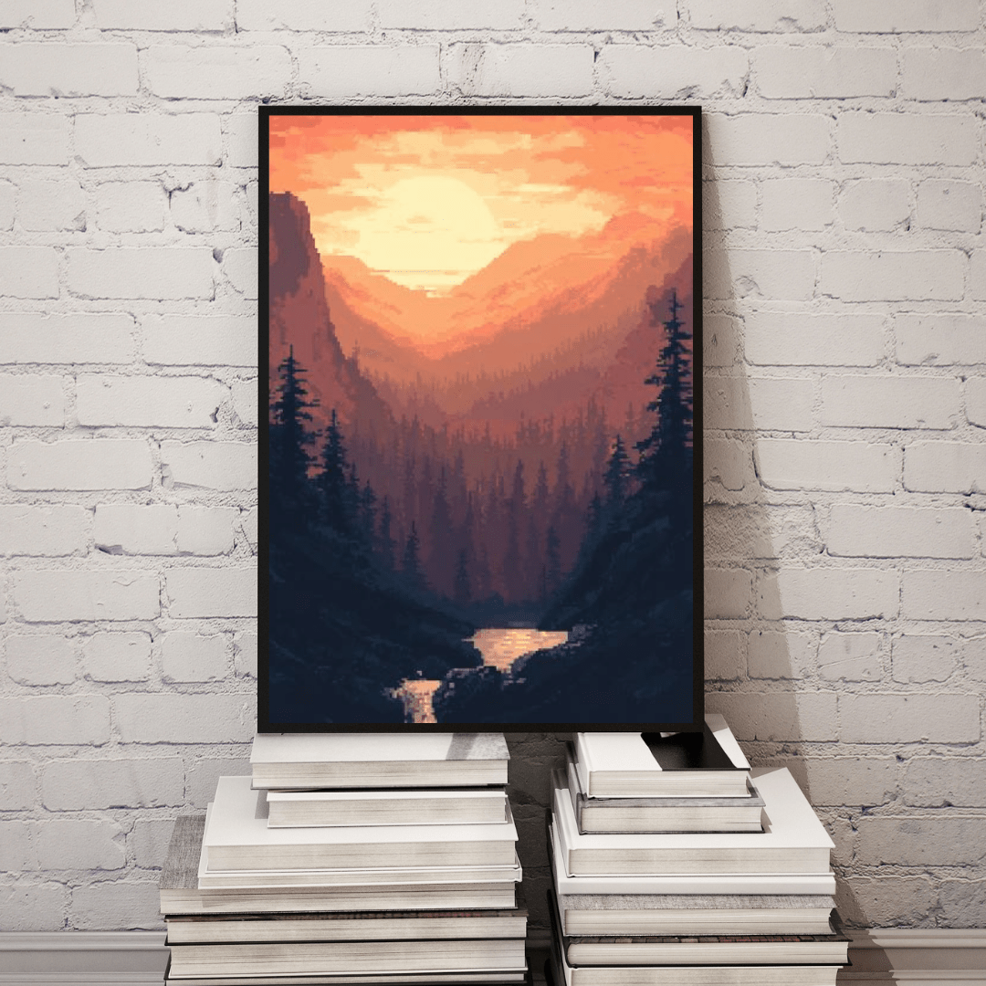 Mountain Sunrise - Pixel Art Wall Art - Aestheticanvas