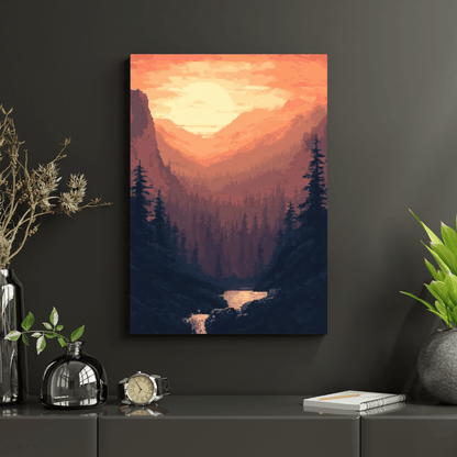 Mountain Sunrise - Pixel Art Wall Art - Aestheticanvas