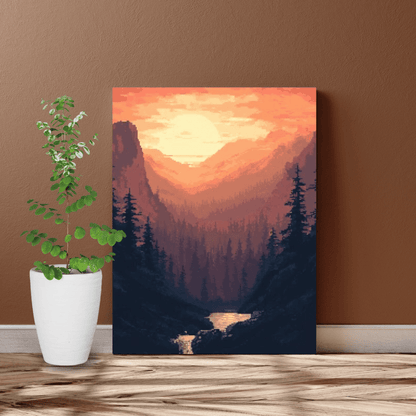 Mountain Sunrise - Pixel Art Wall Art - Aestheticanvas