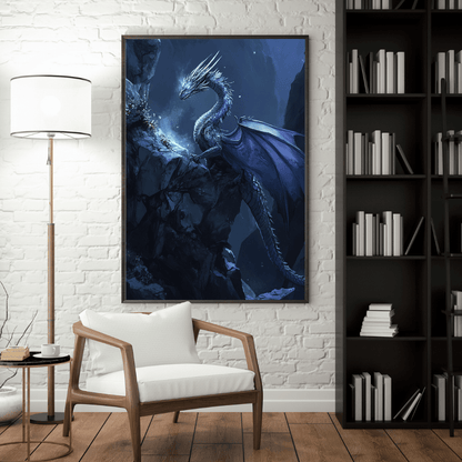 Mystical Blue Dragon Majesty - Fantasy Wall Art - Aestheticanvas