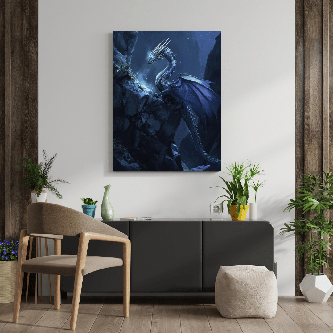 Mystical Blue Dragon Majesty - Fantasy Wall Art - Aestheticanvas