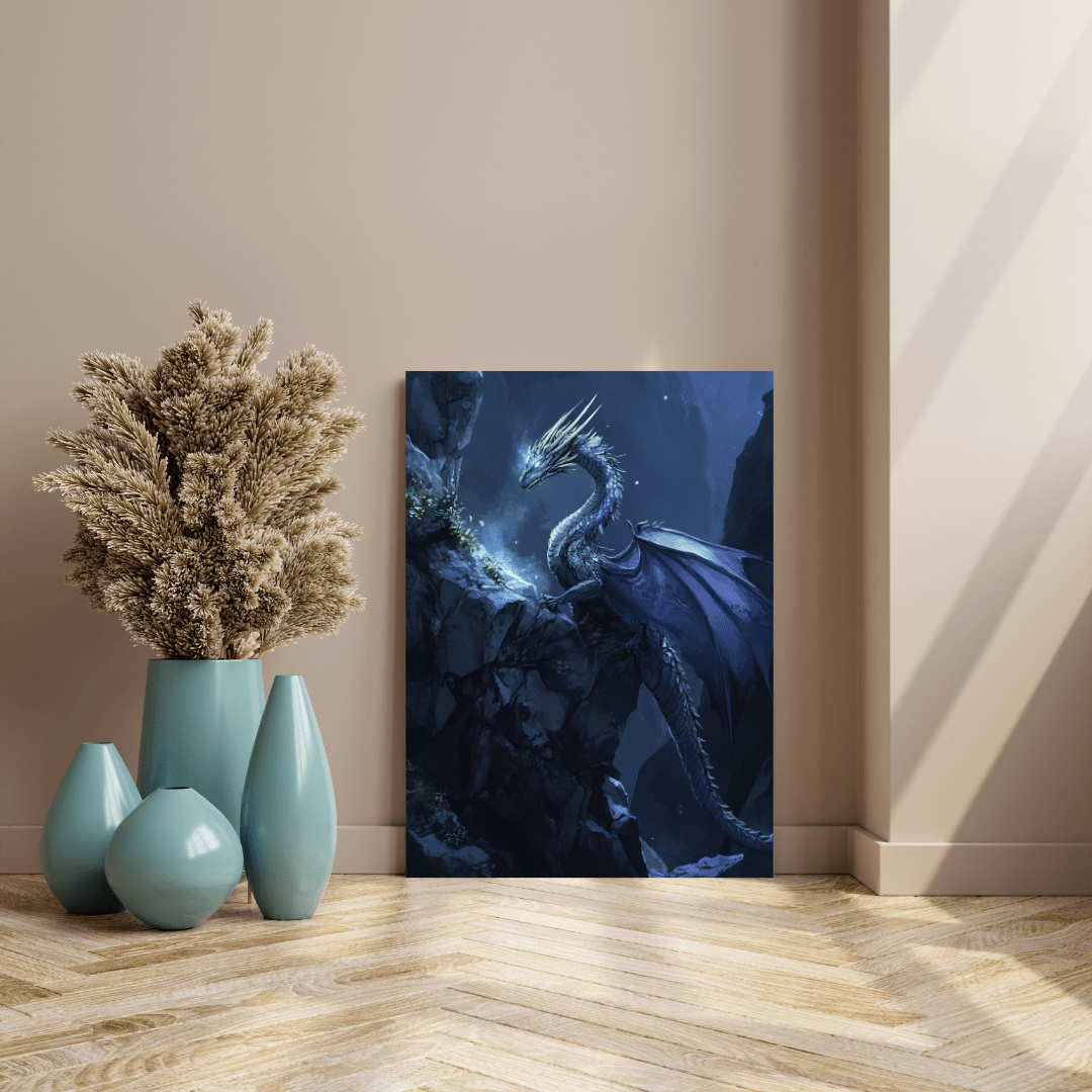 Mystical Blue Dragon Majesty - Fantasy Wall Art - Aestheticanvas