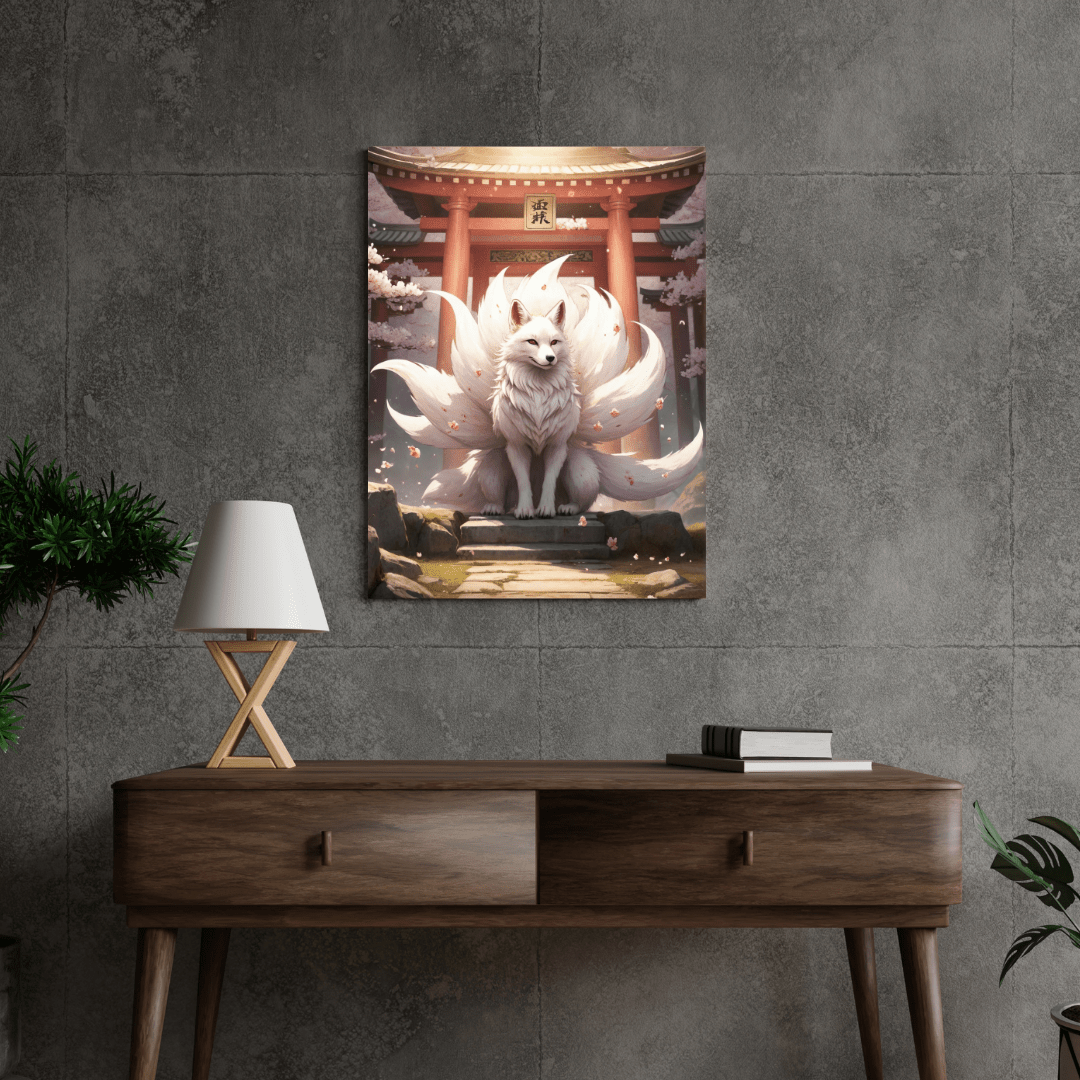 Mystical Kitsune Beneath Cherry Blossoms - Japanese Wall Art - Aestheticanvas