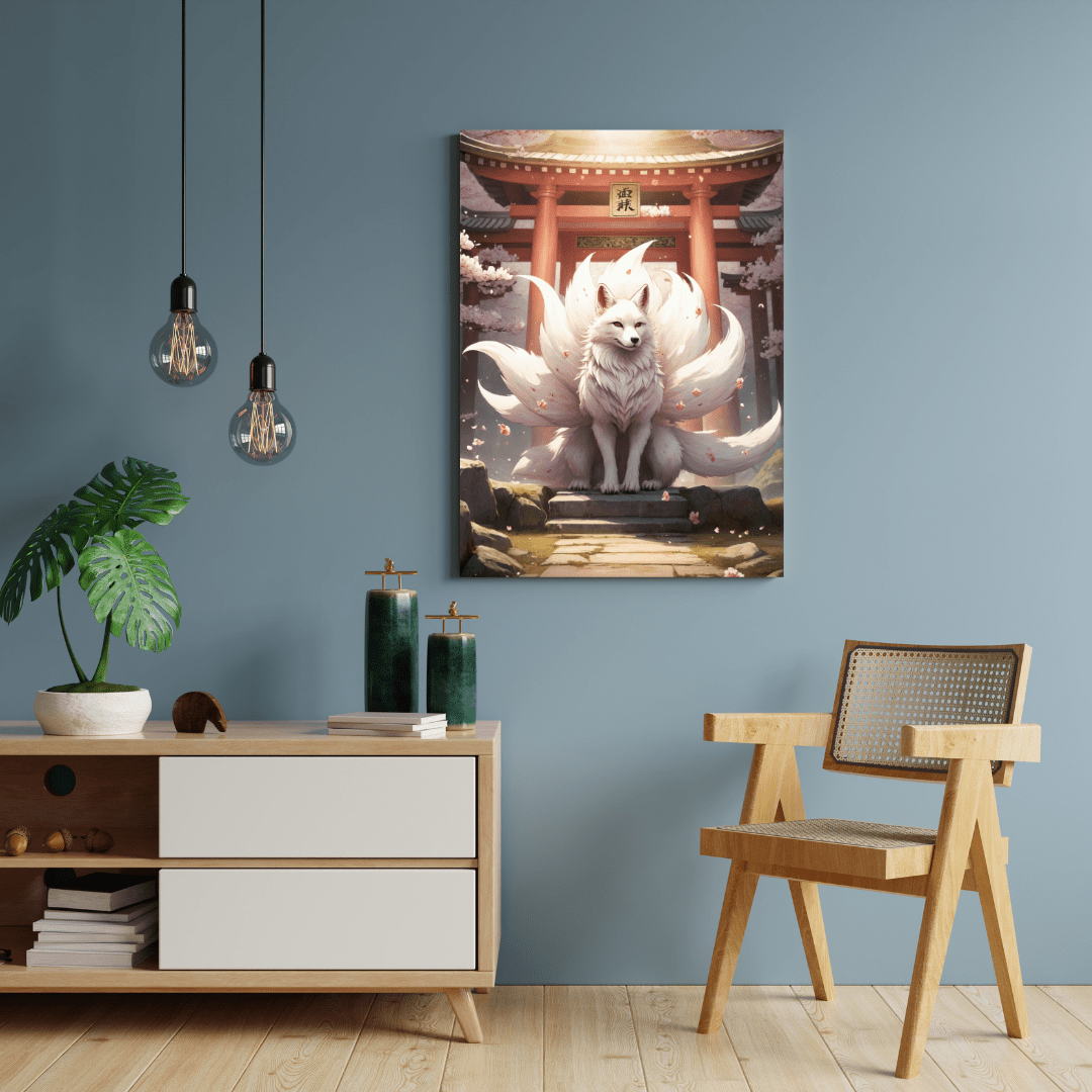 Mystical Kitsune Beneath Cherry Blossoms - Japanese Wall Art - Aestheticanvas