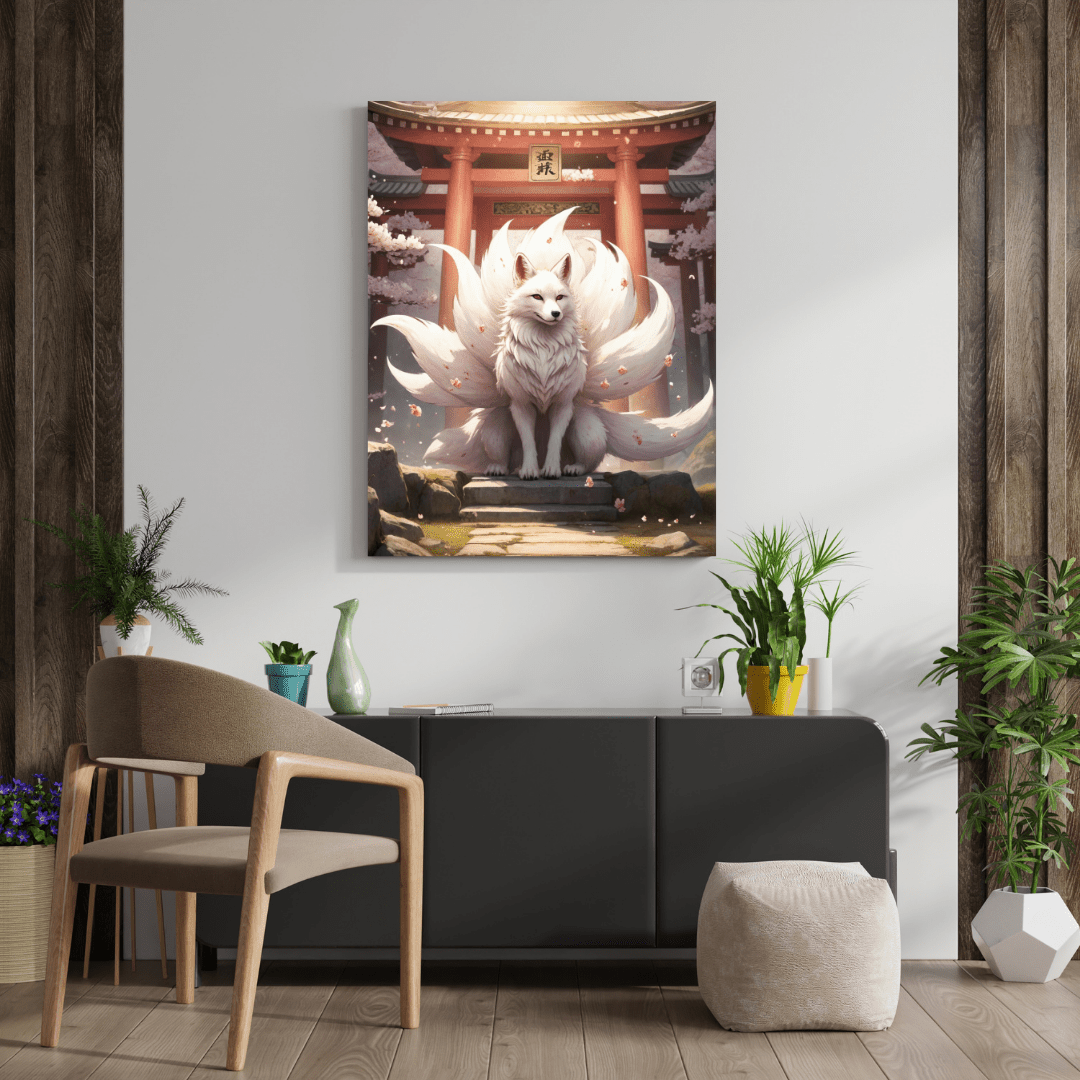 Mystical Kitsune Beneath Cherry Blossoms - Japanese Wall Art - Aestheticanvas