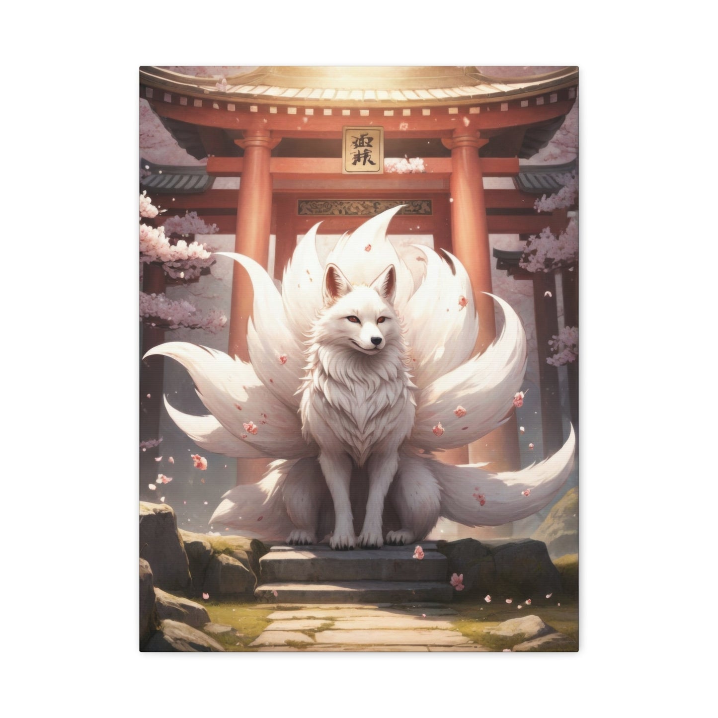 Mystical Kitsune Beneath Cherry Blossoms - Japanese Wall Art - Aestheticanvas