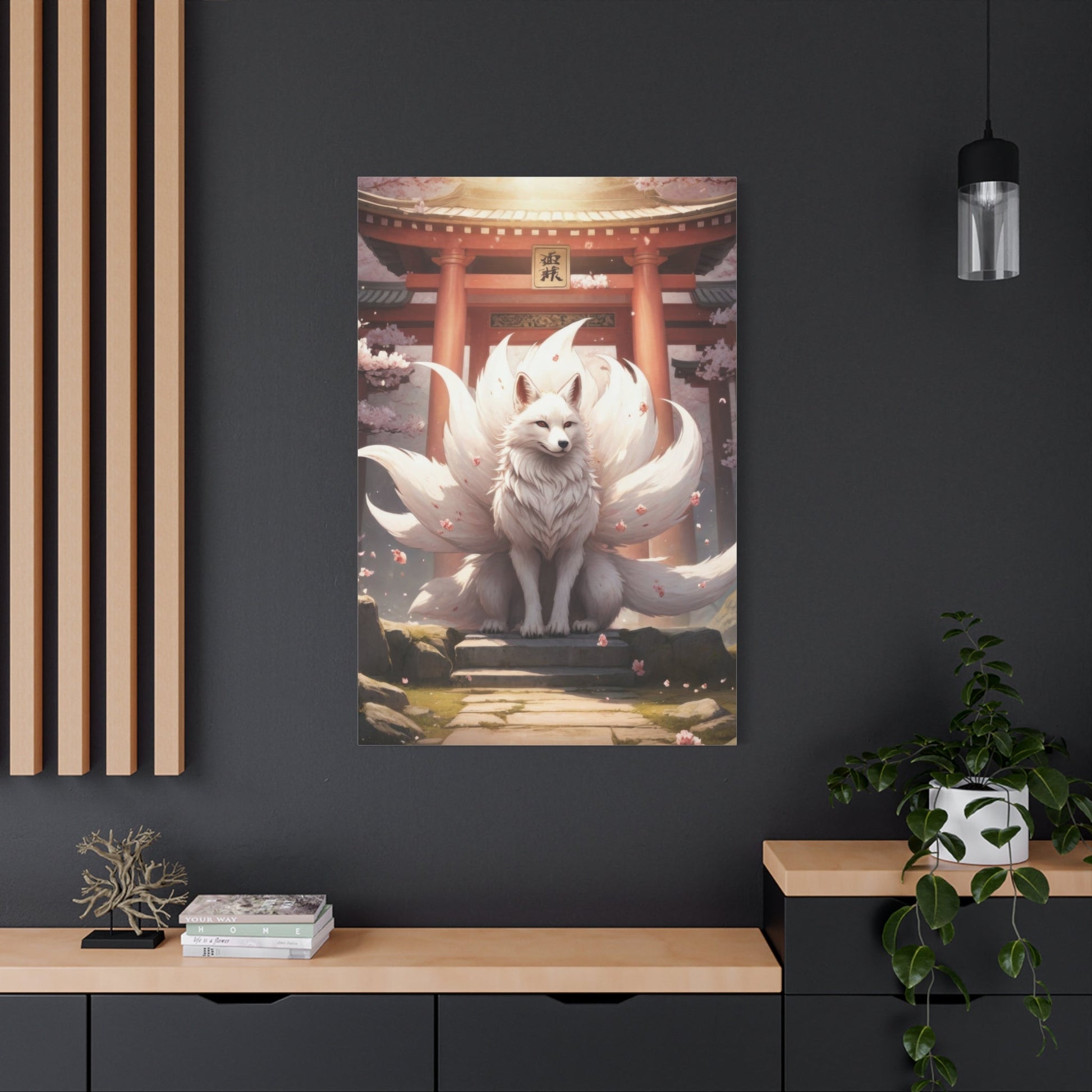 Mystical Kitsune Beneath Cherry Blossoms - Japanese Wall Art - Aestheticanvas