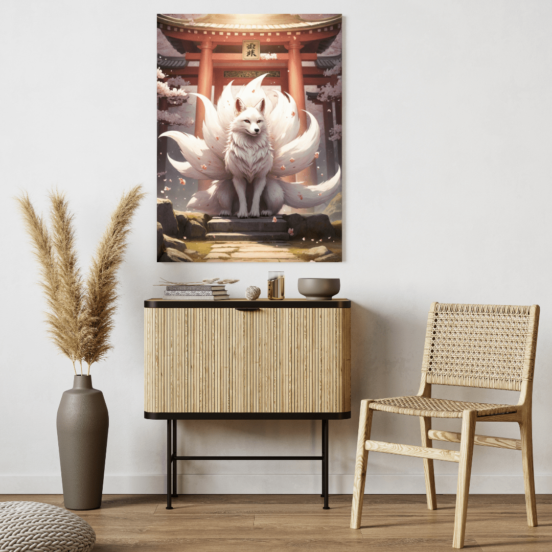 Mystical Kitsune Beneath Cherry Blossoms - Japanese Wall Art - Aestheticanvas