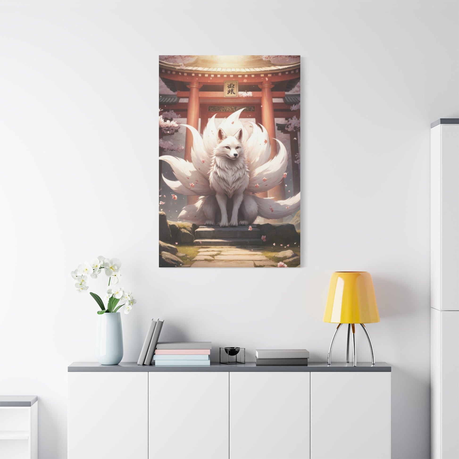 Mystical Kitsune Beneath Cherry Blossoms - Japanese Wall Art - Aestheticanvas