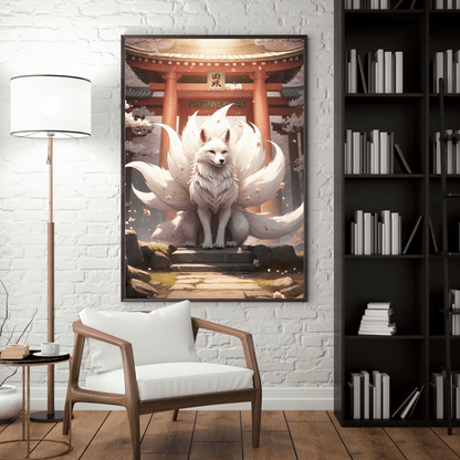 Mystical Kitsune Beneath Cherry Blossoms - Japanese Wall Art - Aestheticanvas