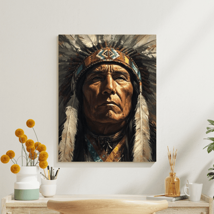 Native American Chief Headdress - Portrait Wall Art - Aestheticanvas