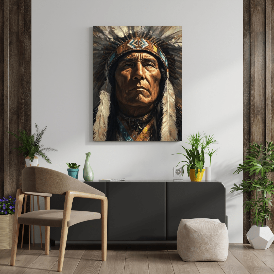 Native American Chief Headdress - Portrait Wall Art - Aestheticanvas