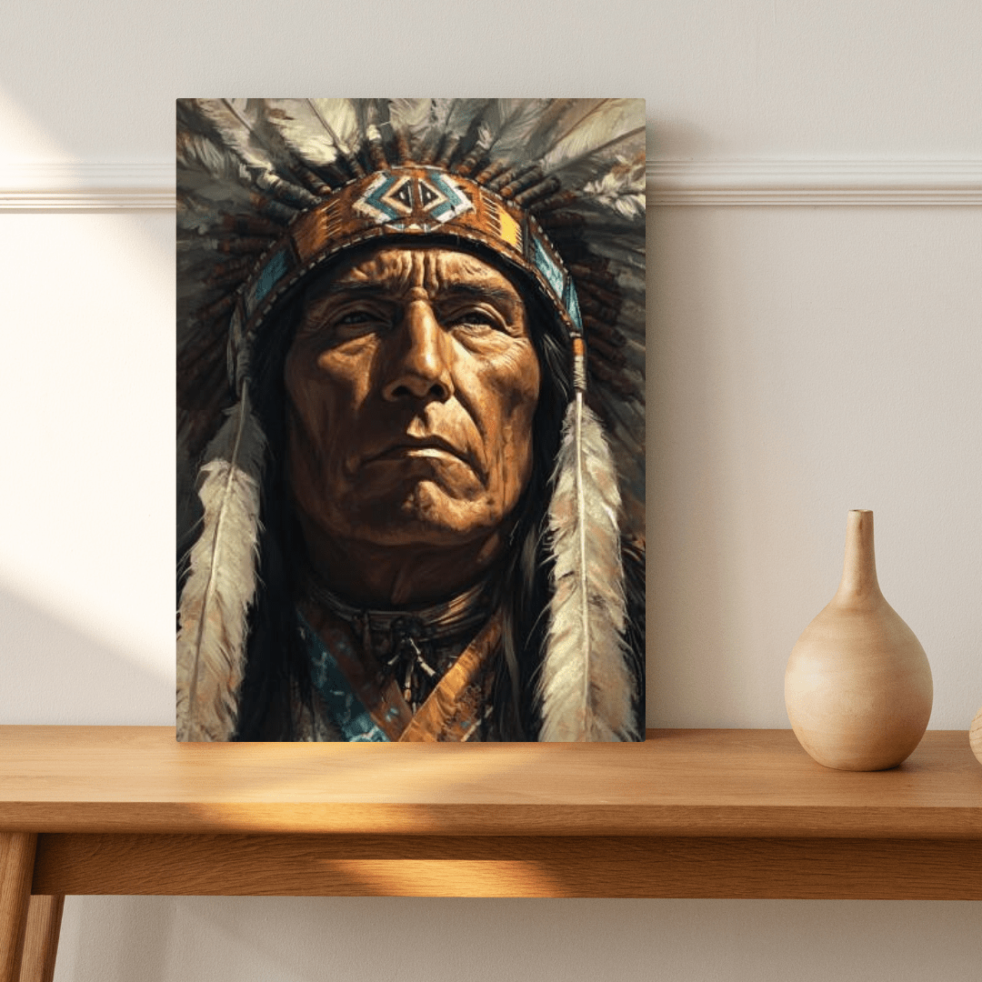 Native American Chief Headdress - Portrait Wall Art - Aestheticanvas