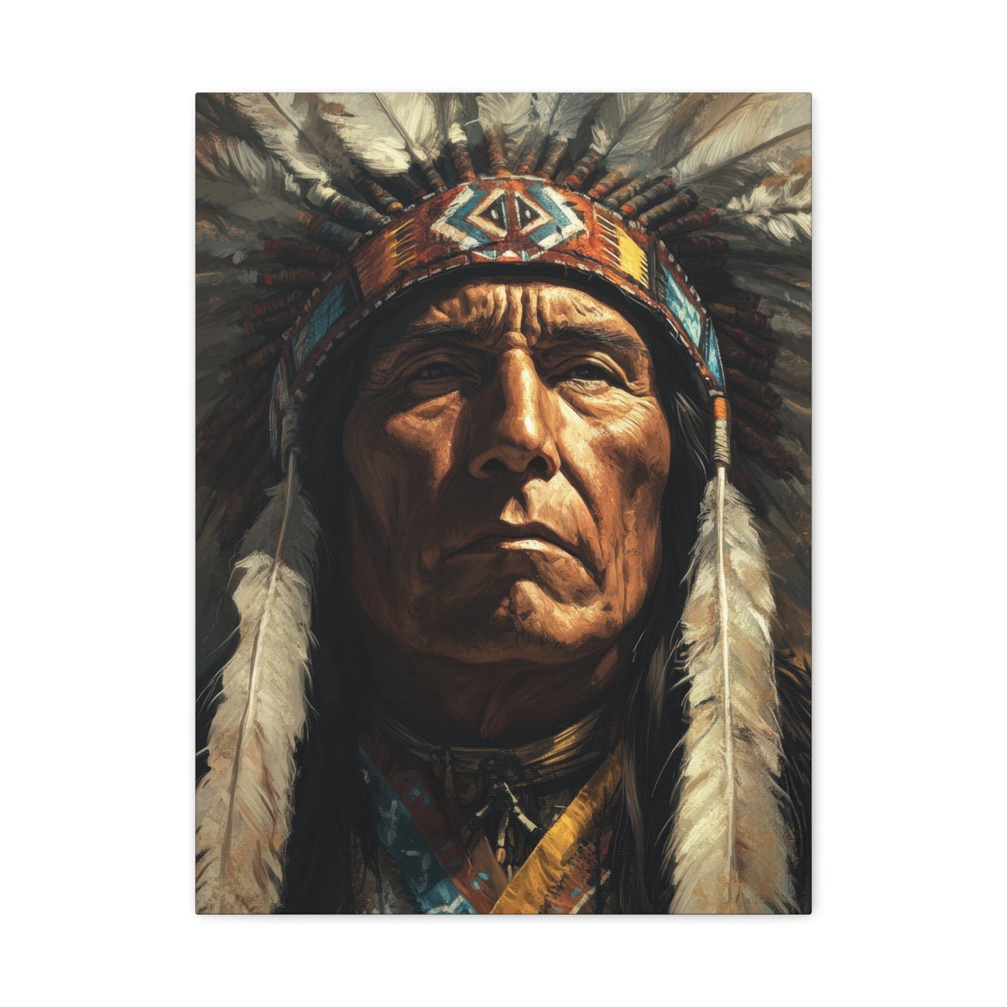 Native American Chief Headdress - Portrait Wall Art - Aestheticanvas