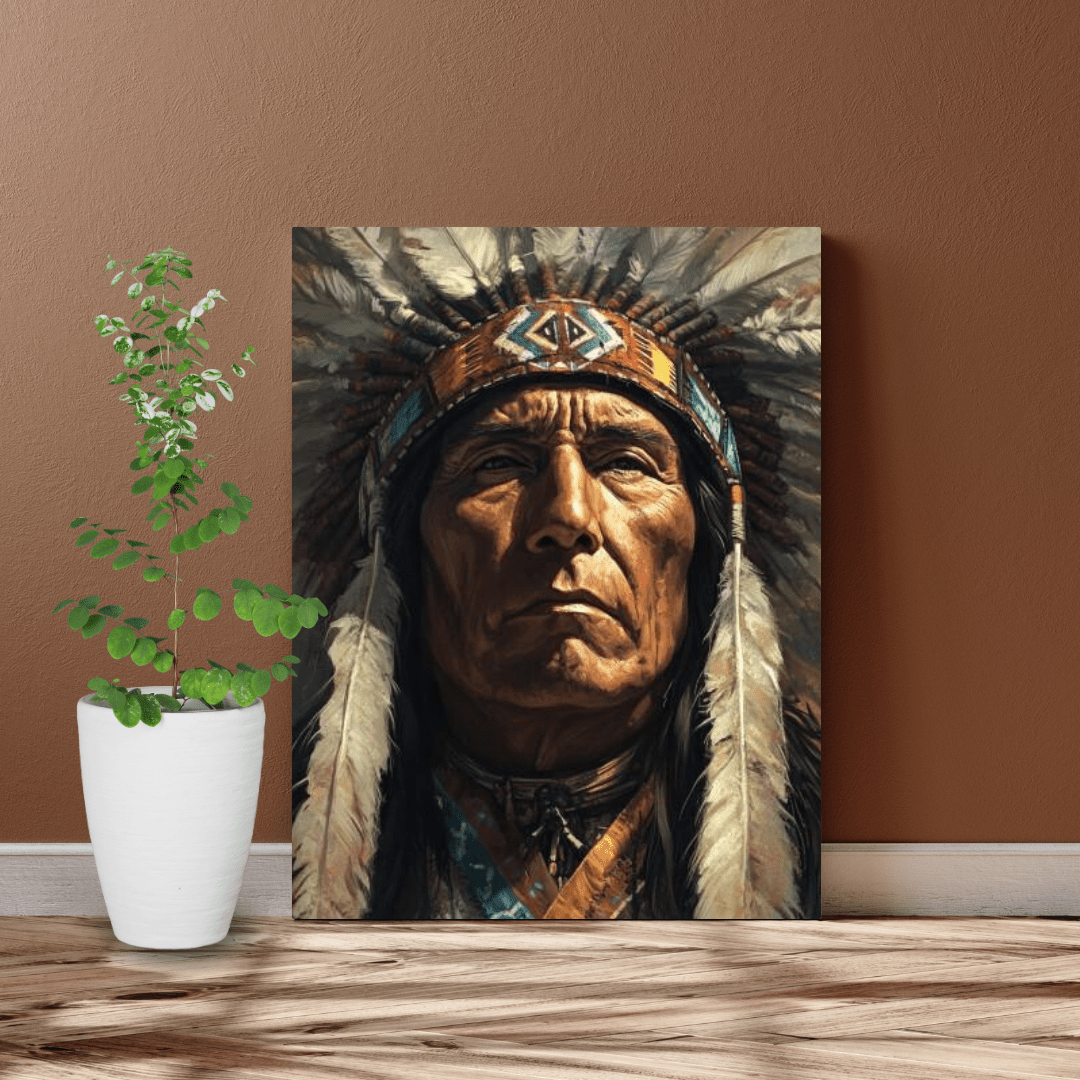 Native American Chief Headdress - Portrait Wall Art - Aestheticanvas