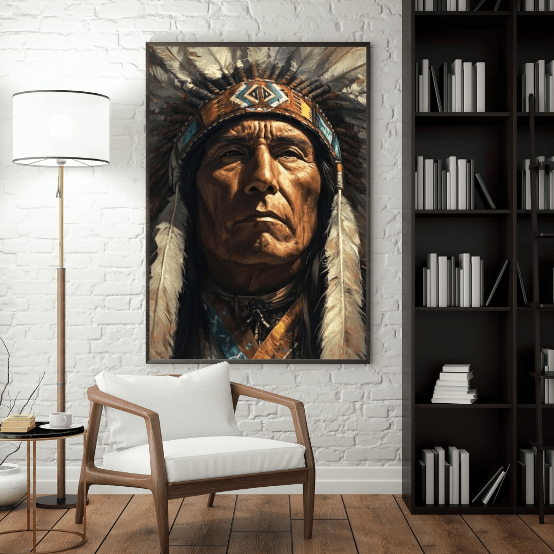 Native American Chief Headdress - Portrait Wall Art - Aestheticanvas