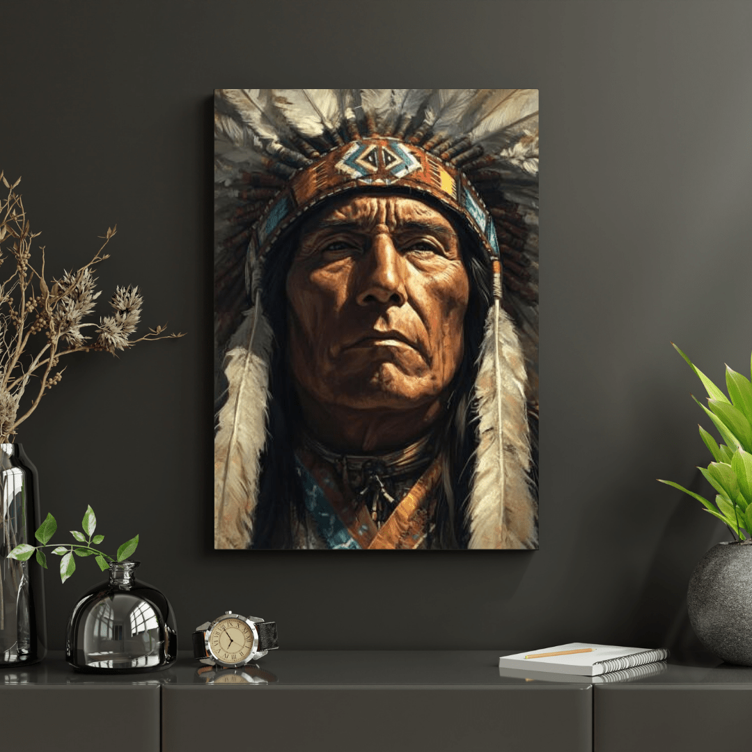 Native American Chief Headdress - Portrait Wall Art - Aestheticanvas