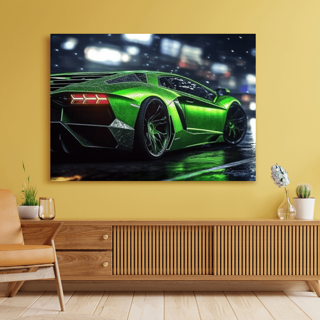 Neon Night Lamborghini Aventador - Car Wall Art - Aestheticanvas