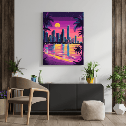 Neon Surfers Paradise Skyline at Sunset - City Wall Art - Aestheticanvas