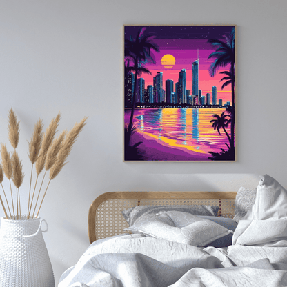 Neon Surfers Paradise Skyline at Sunset - City Wall Art - Aestheticanvas