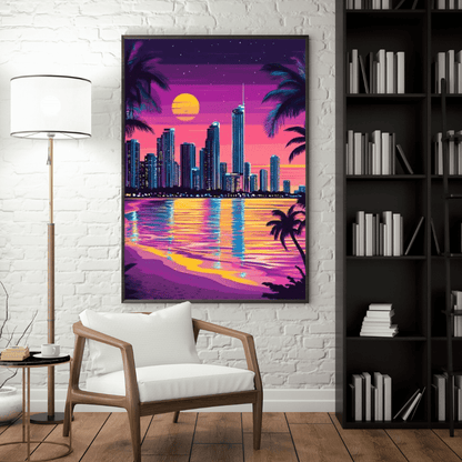 Neon Surfers Paradise Skyline at Sunset - City Wall Art - Aestheticanvas