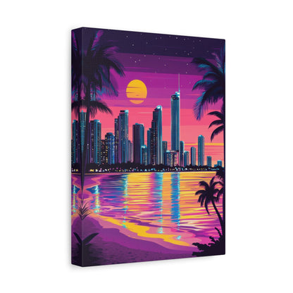 Neon Surfers Paradise Skyline at Sunset - City Wall Art - Aestheticanvas